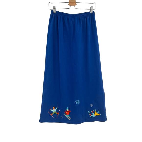 Michael Simon Lite Ski Trip Snowflake Embroidered Novelty Midi Skirt Blue Small - Picture 8 of 14